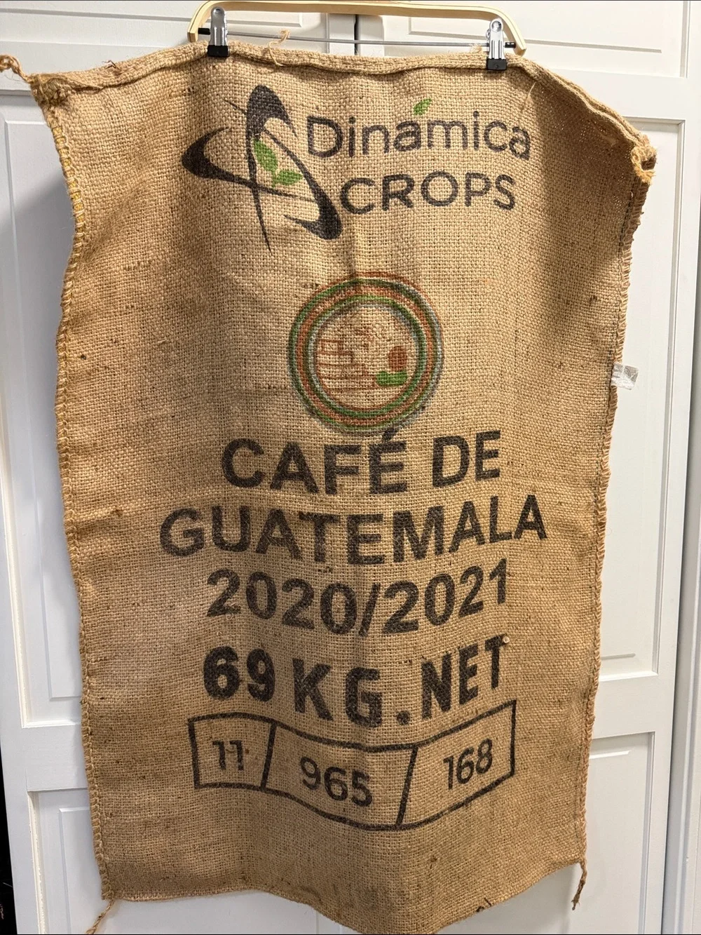 Guatemala Natural Jute Coffee Sack with Multicolor Geometric Print
